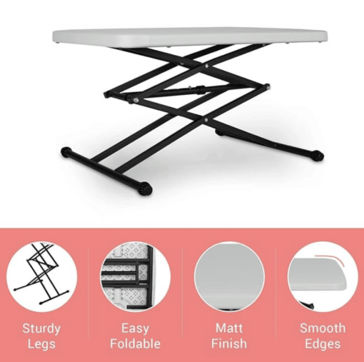 Supreme Scissor Contemporary Height-Adjustable Multi-Purpose Plastic Table for Work from Home, Study, Dining & Outdoor (Grey, Folding Table, Rectangular) - Image 4